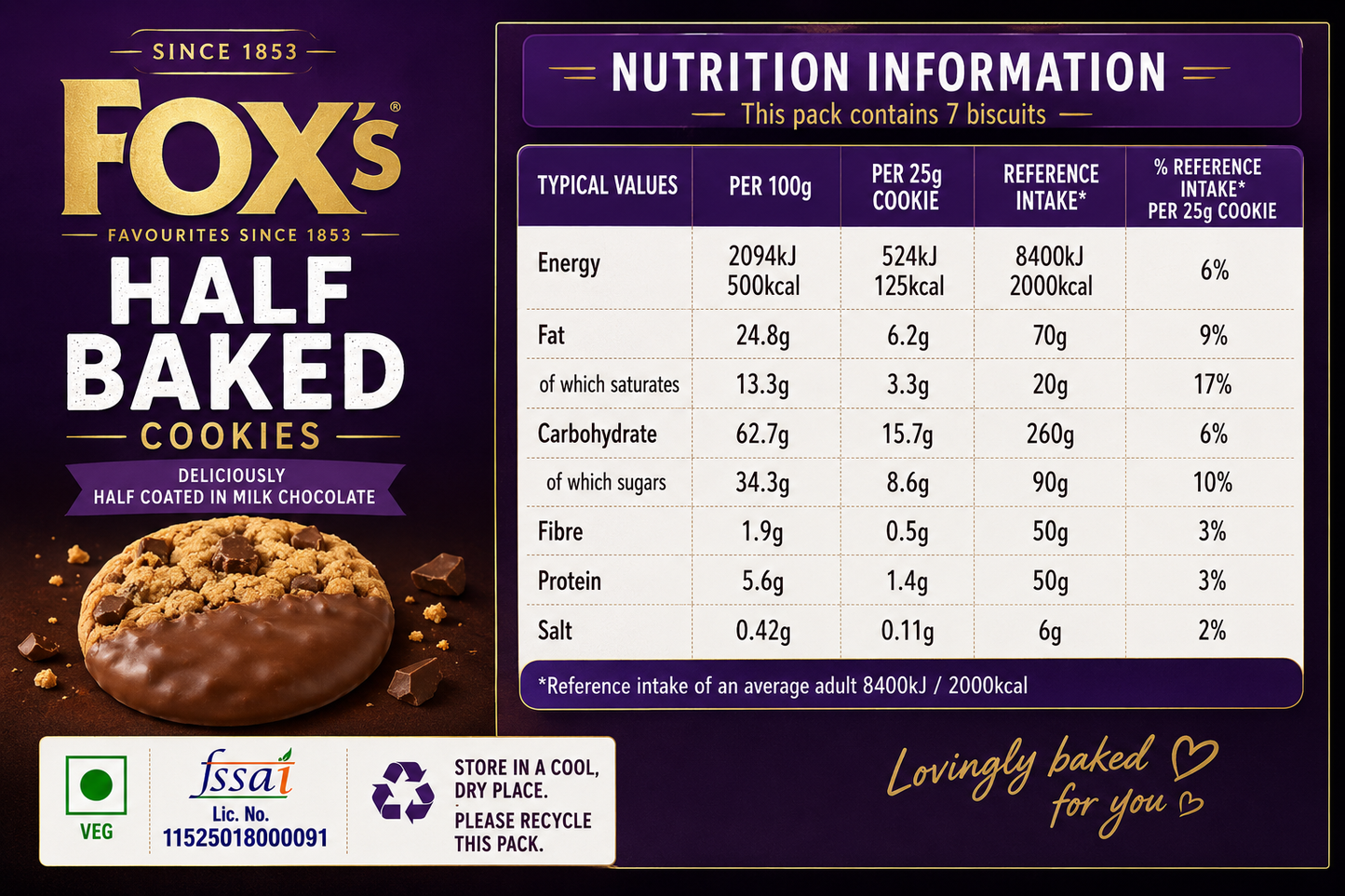 Fox Half Baked Chocolate Chip Cookies 180gm Imported From UK - Nosh Products