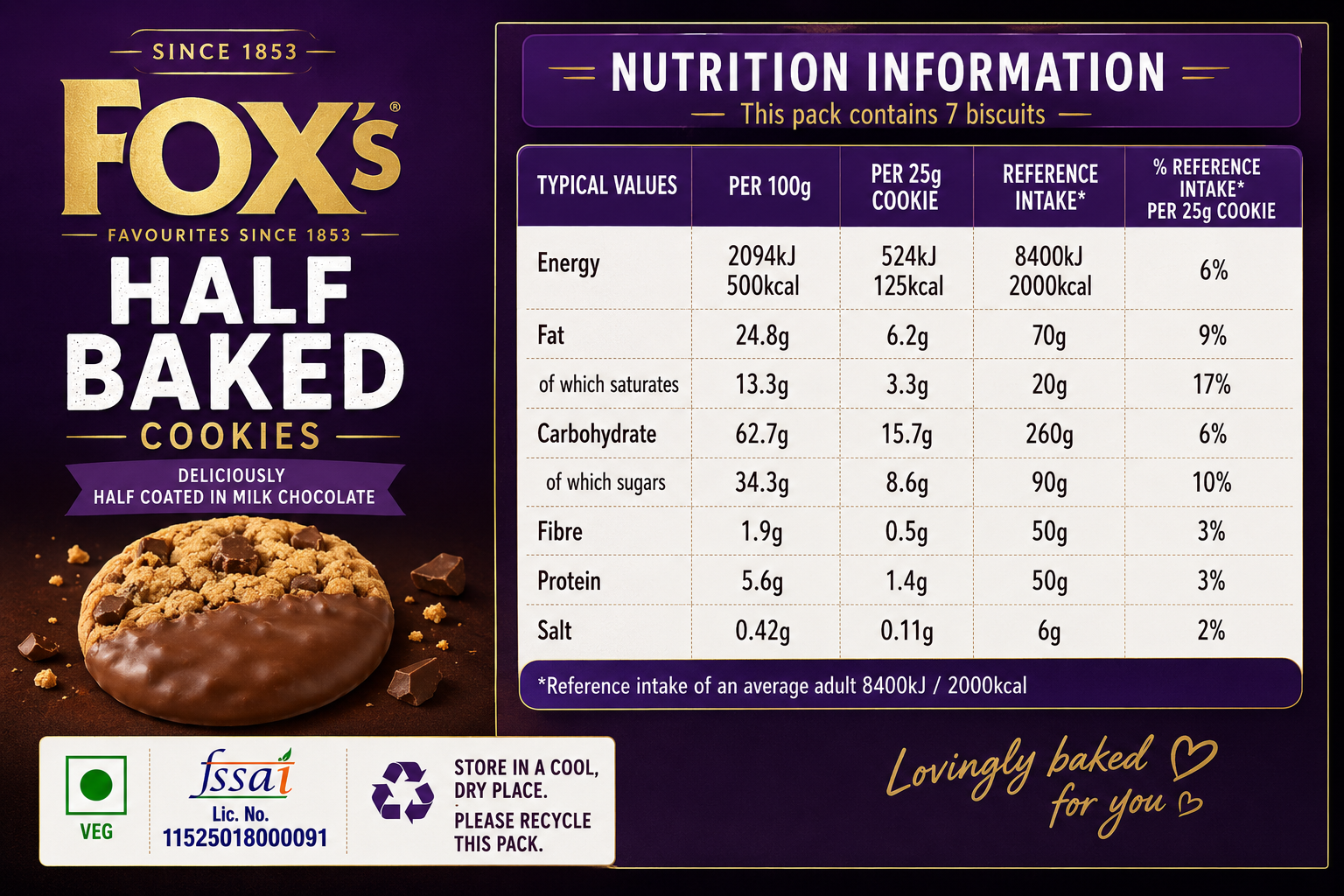 Fox Half Baked Chocolate Chip Cookies 180gm Imported From UK - Nosh Products