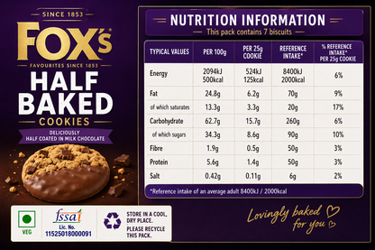 Fox Half Baked Chocolate Chip Cookies 180gm Imported From UK - Nosh Products
