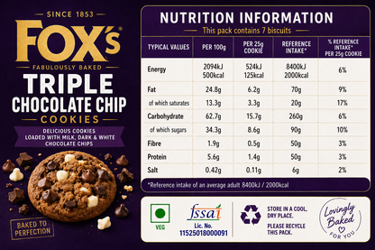 Fox Triple Chocolate Chip Cookies 180gm Imported From UK - Nosh Products