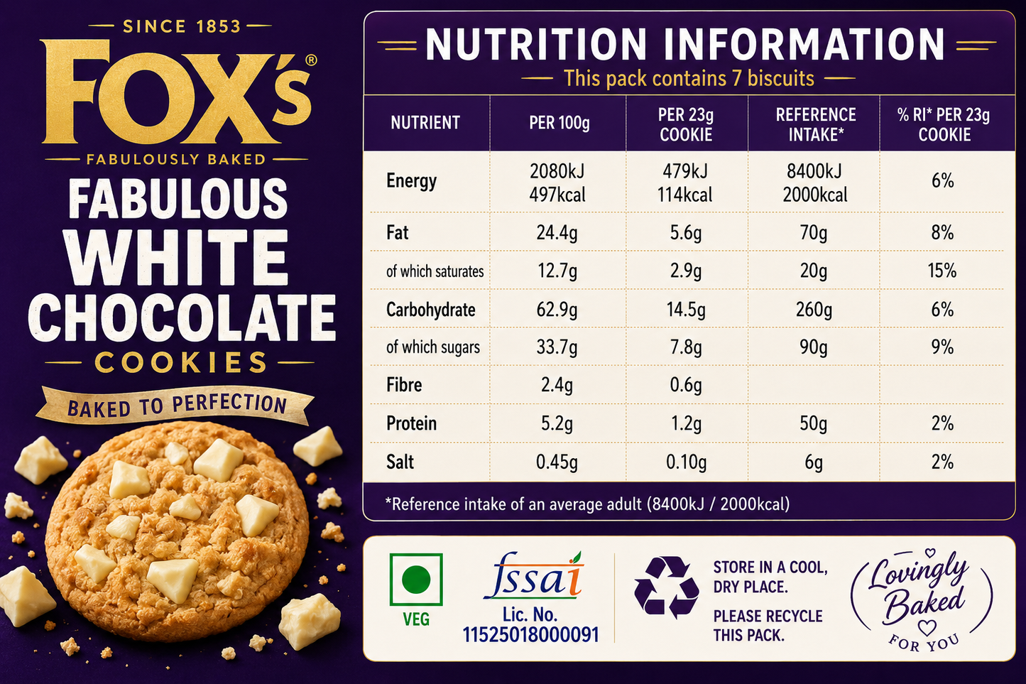 Fox White Chocolate Chip Cookies 180gm Imported From UK - Nosh Products
