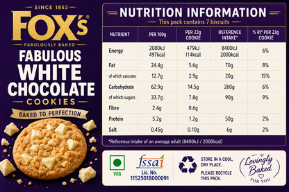 Fox White Chocolate Chip Cookies 180gm Imported From UK - Nosh Products