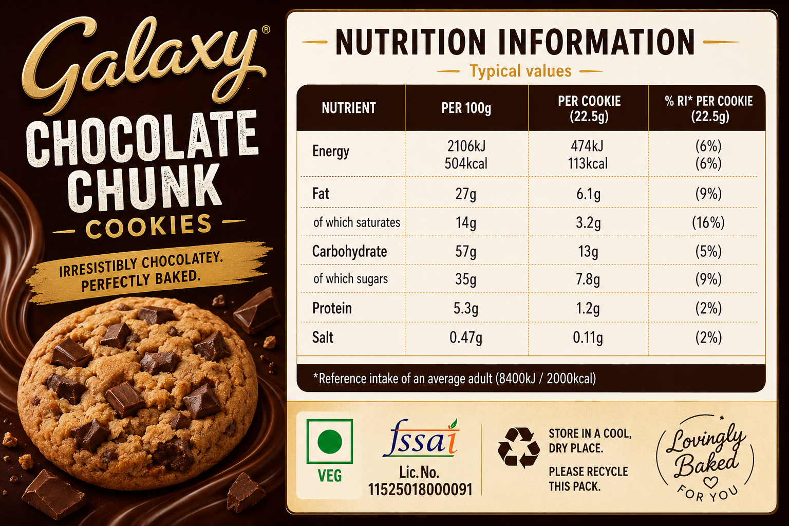 Galaxy Chocolate Chunk Cookies 180gm Imported From UK - Nosh Products