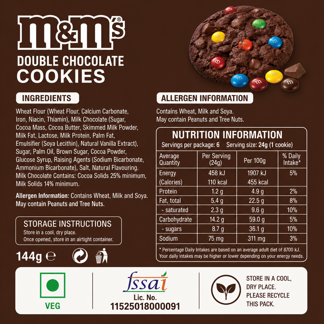 M&M Double Chocolate Cookies 180gm Imported From UK - Nosh Products