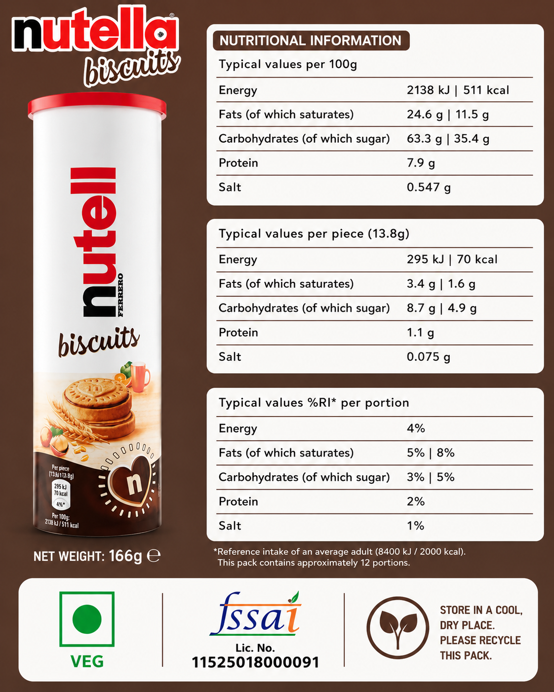 Nutella Biscuit Tube 166gm Imported From Italy - Nosh Products