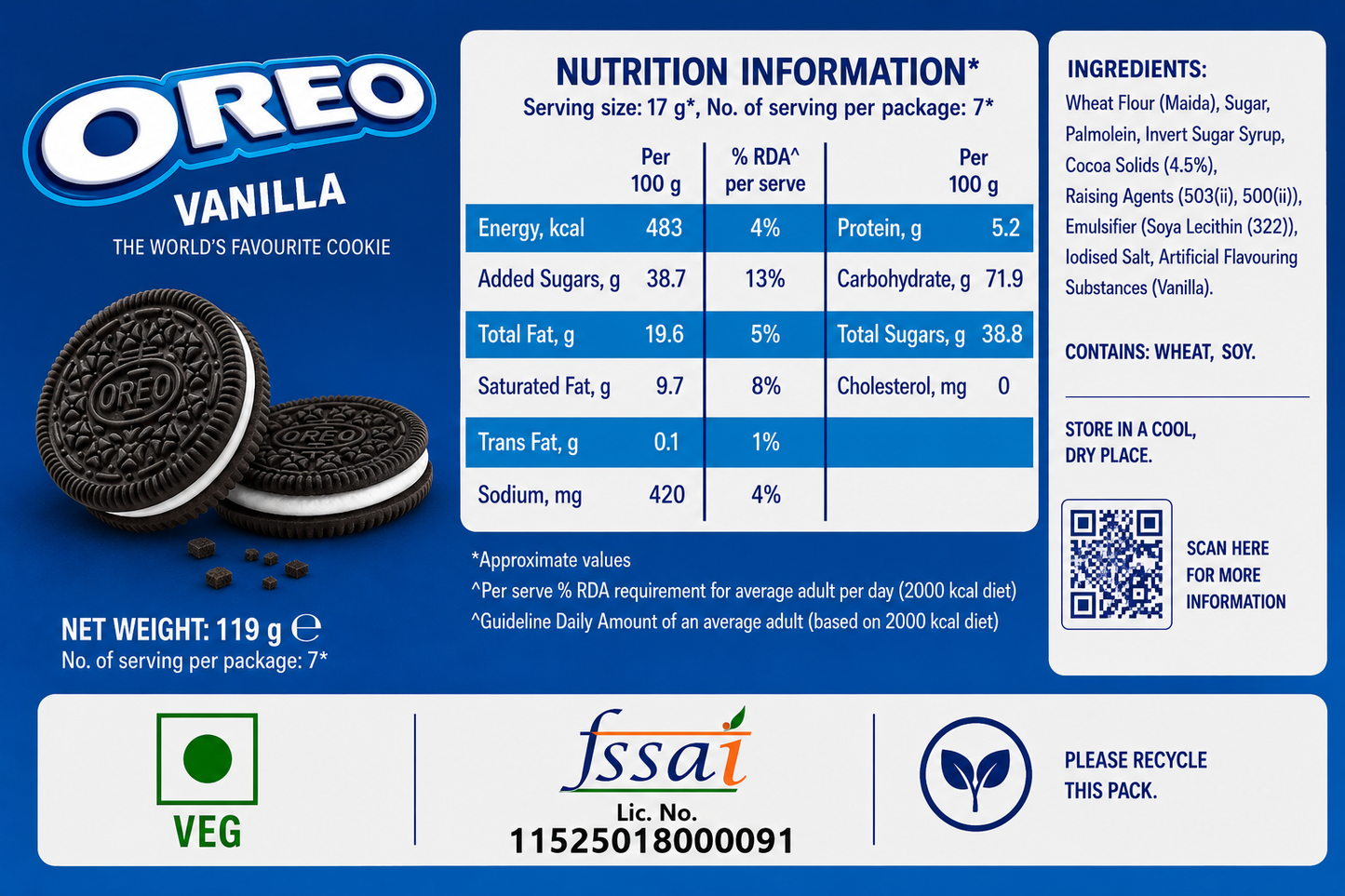 Oreo Vanilla Cookie 133gm Gloabl Import - Nosh Products