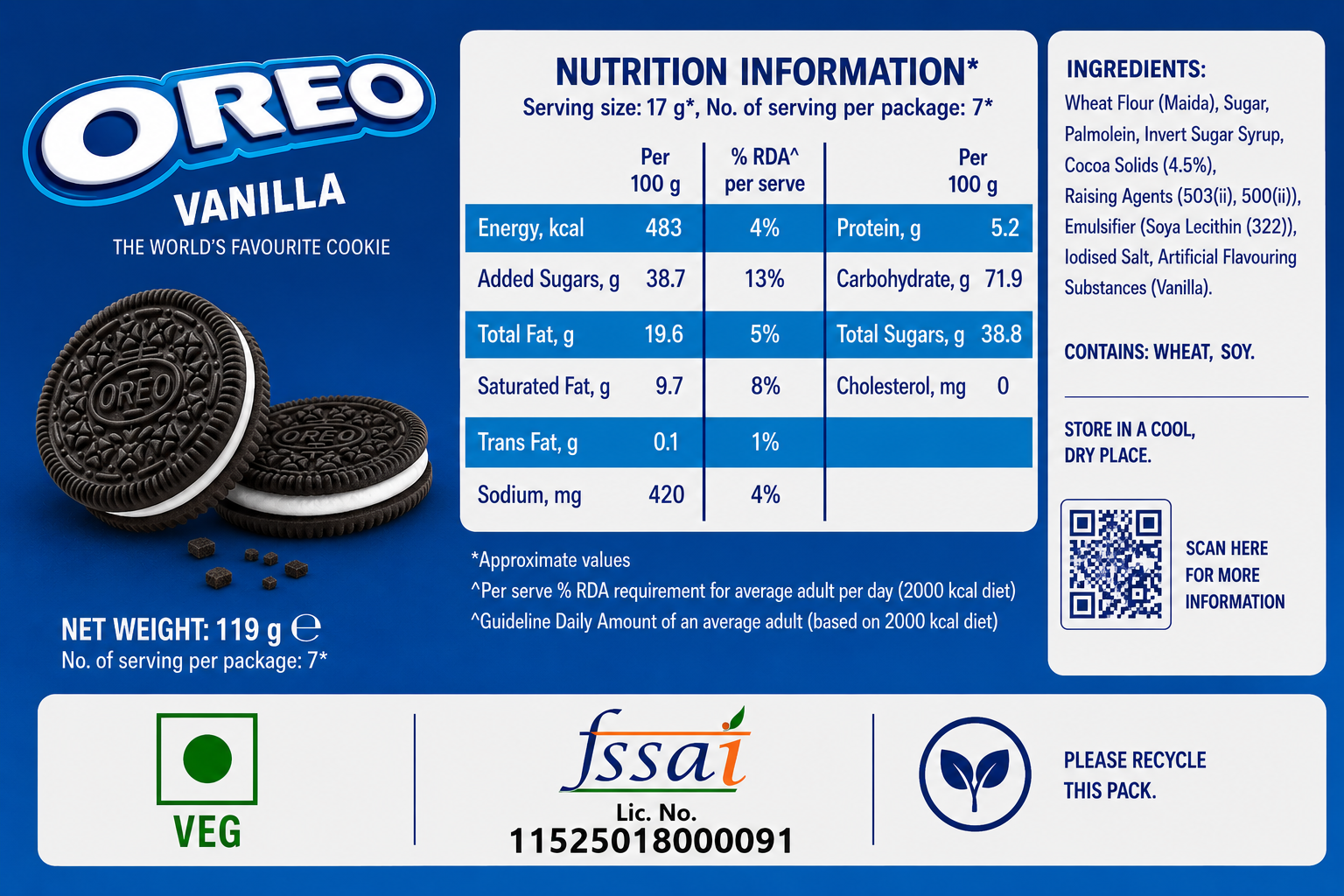 Oreo Vanilla Cookie 133gm Gloabl Import - Nosh Products