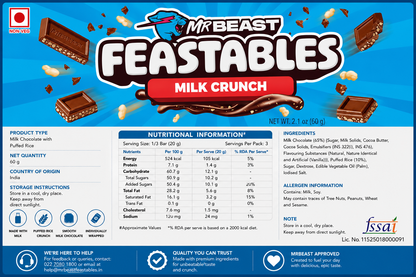 Feastables Milk Crunch Chocolate 60gm Imported From USA - Nosh Products