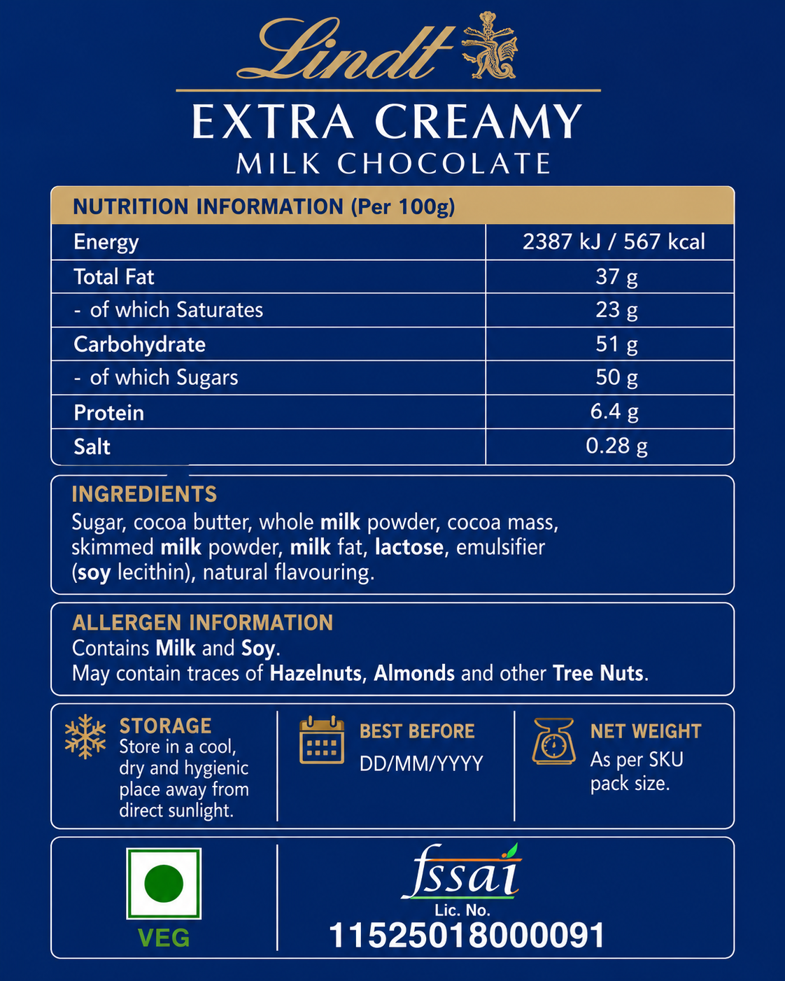 Lindt Excellence Extra Creamy Milk Chocolate 100gm Global Import - Nosh Products