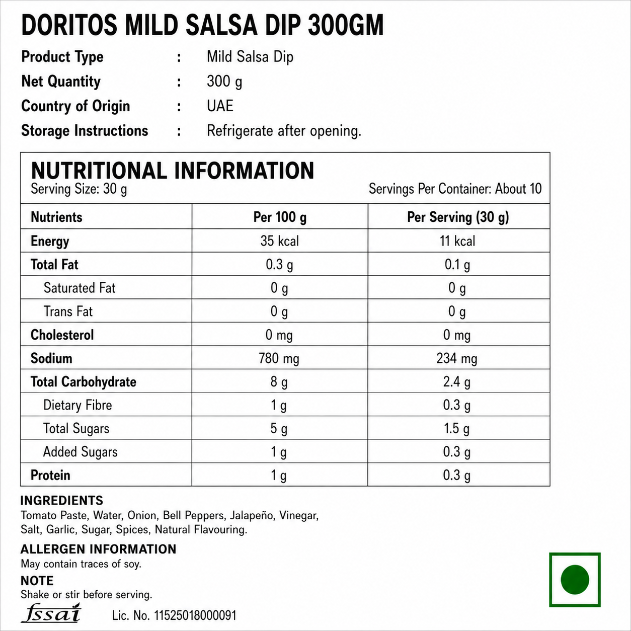 Doritos Mild Salsa Dip 300gm - Nosh Products