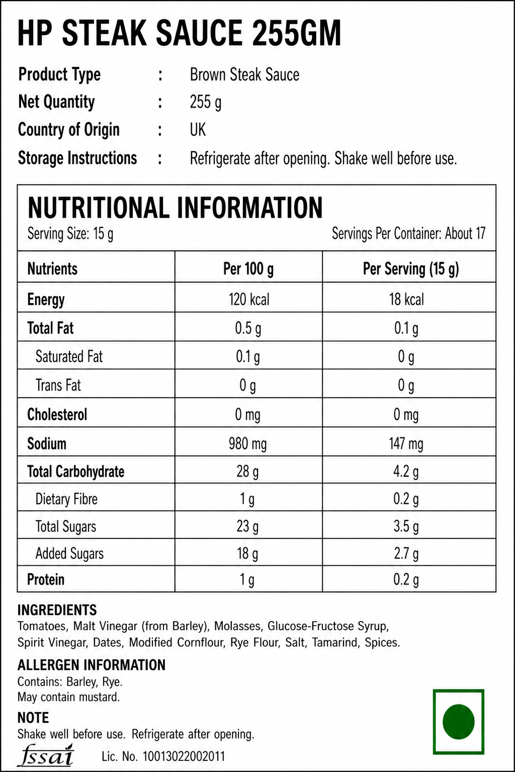 HP Steak Sauce 225gm - Nosh Products