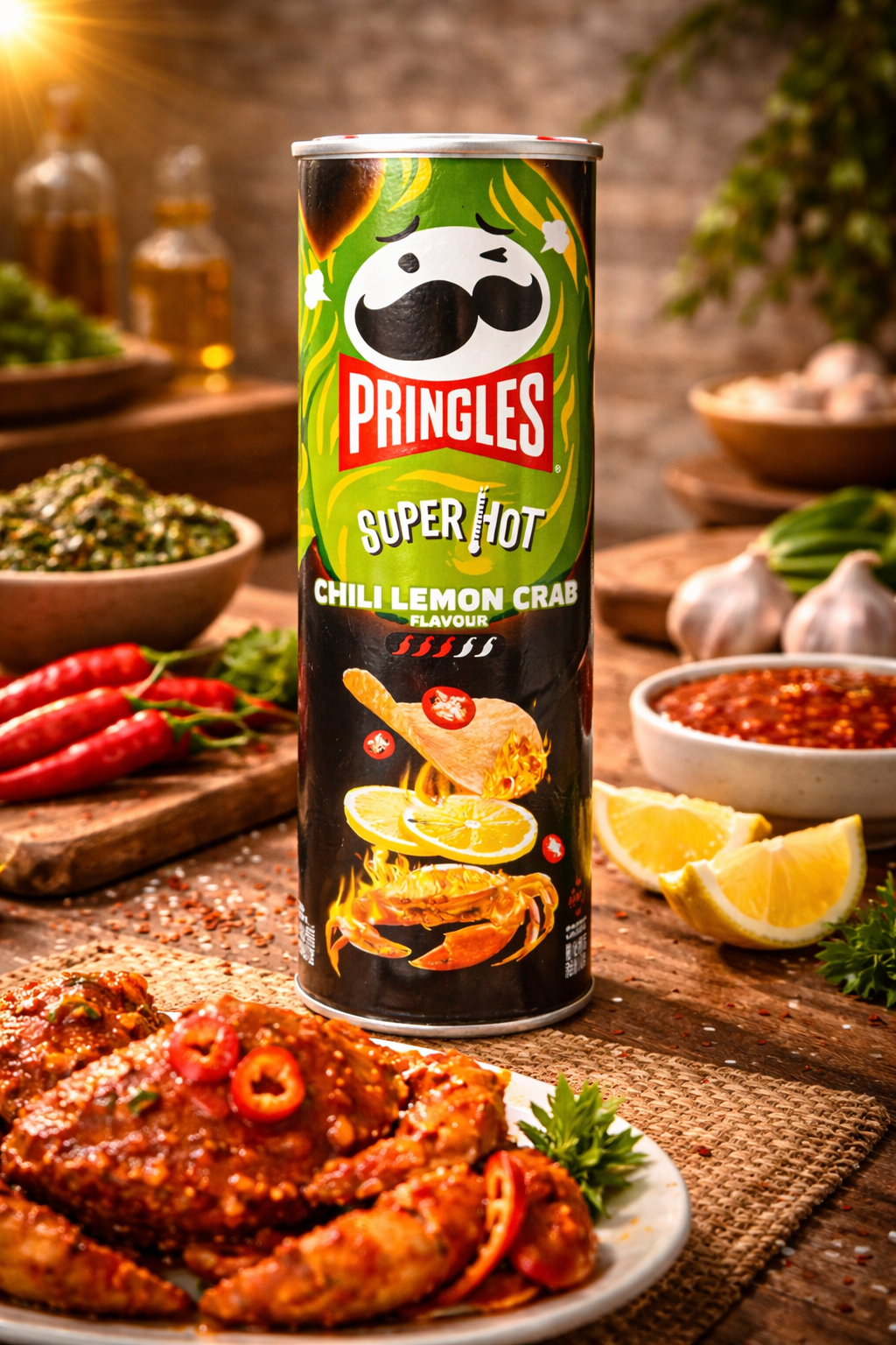 Pringles Super Hot Chilli Lemon Crab Chips 110gm - Nosh Products
