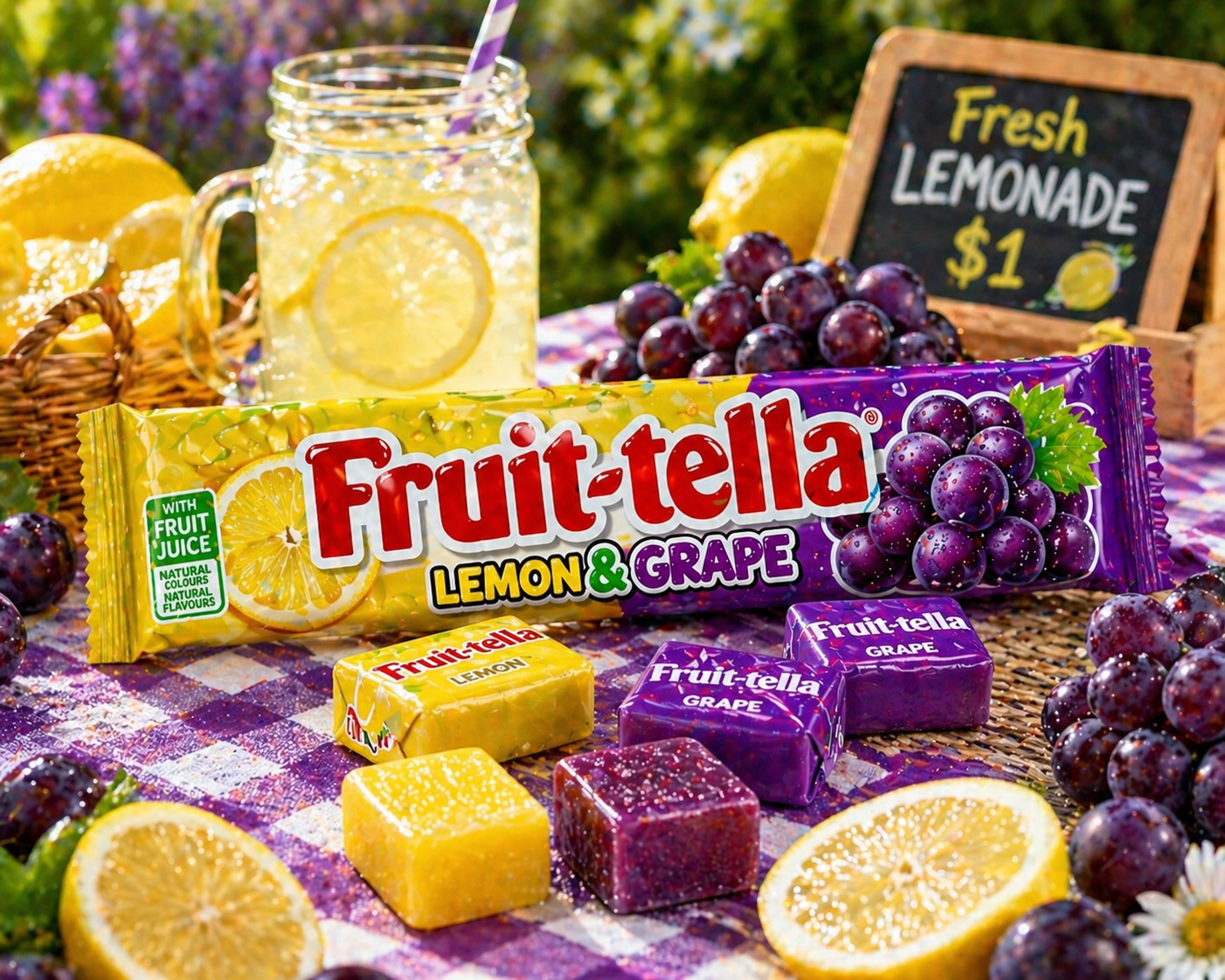Fruitella Fruit Chews Lemon And Grape Candy 45gm