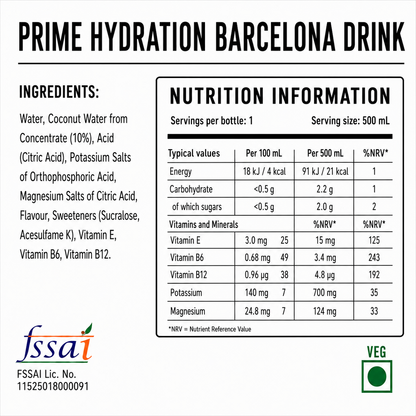 Prime Hydration Barcelona Drink 500ml Imported From USA