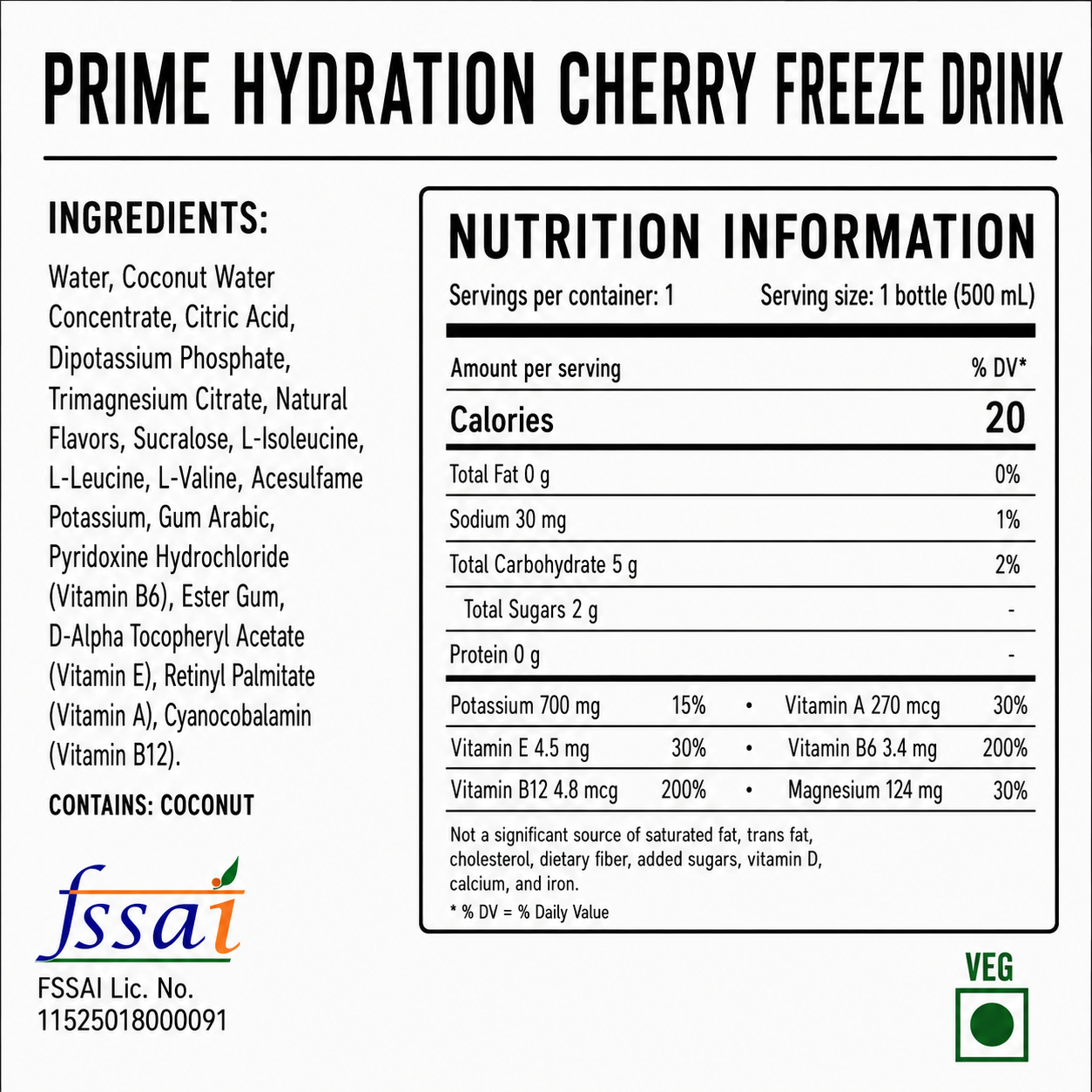Prime Hydration Cherry Freeze Drink 500ml  Imported From USA - Nosh Products