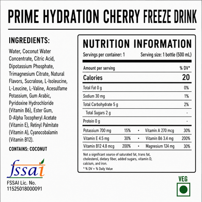 Prime Hydration Cherry Freeze Drink 500ml  Imported From USA - Nosh Products