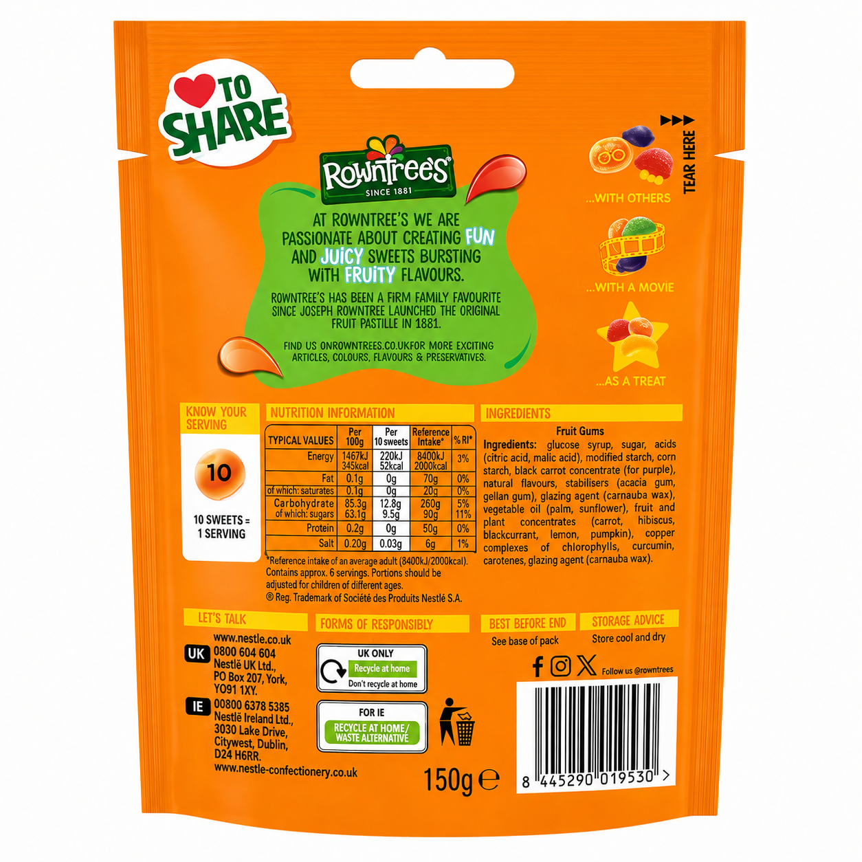 Rowntrees Fruit Gums Candy 150gm Imported From UK - Nosh Products