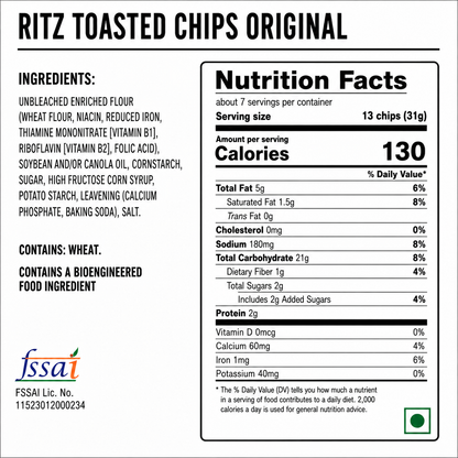 Ritz Toasted Chips Original 229gm Imported From USA - Nosh Products
