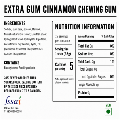Extra Gum Cinnamon Chewing Imported From USA - Nosh Products