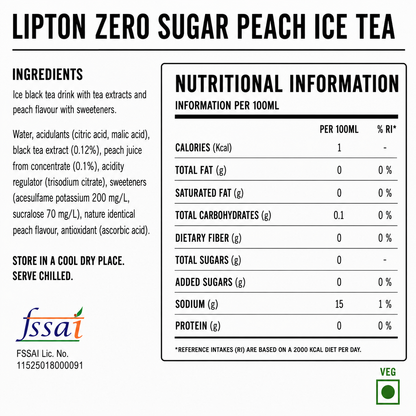 Lipton Iced Tea Peach Zero Sugar 330ml Imported From Thailand - Nosh Products