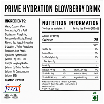 Prime Hydration Glowberry Drink 500ml Imported From USA - Nosh Products