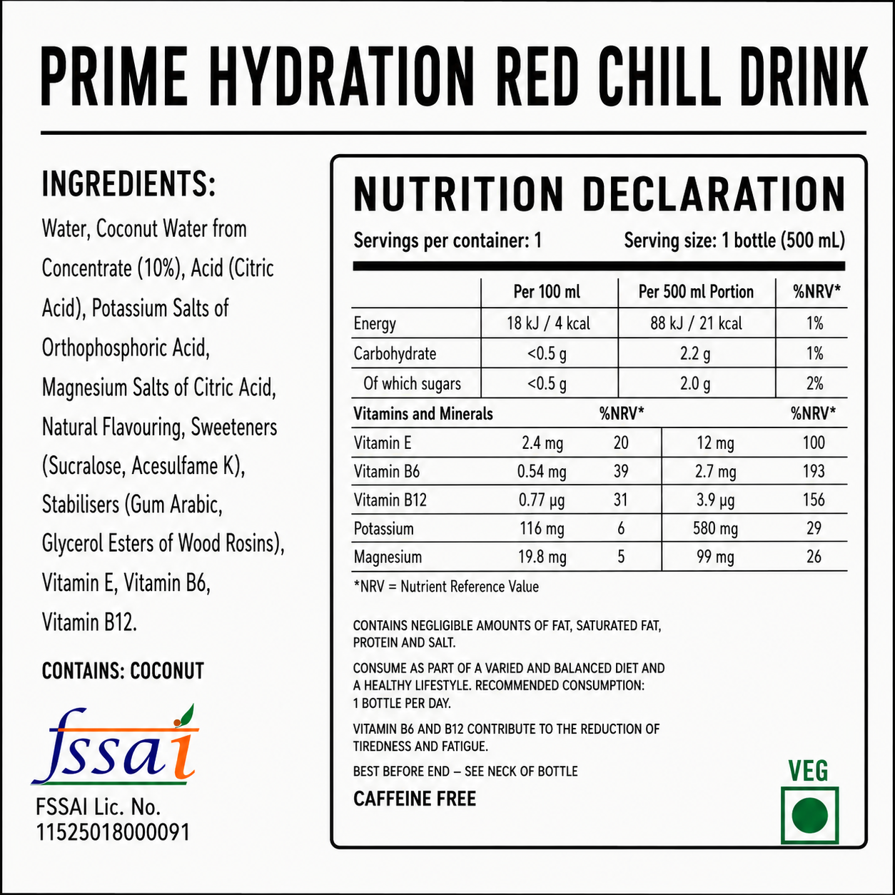 Prime Hydration Red Chill Drink 500ml Imported From USA