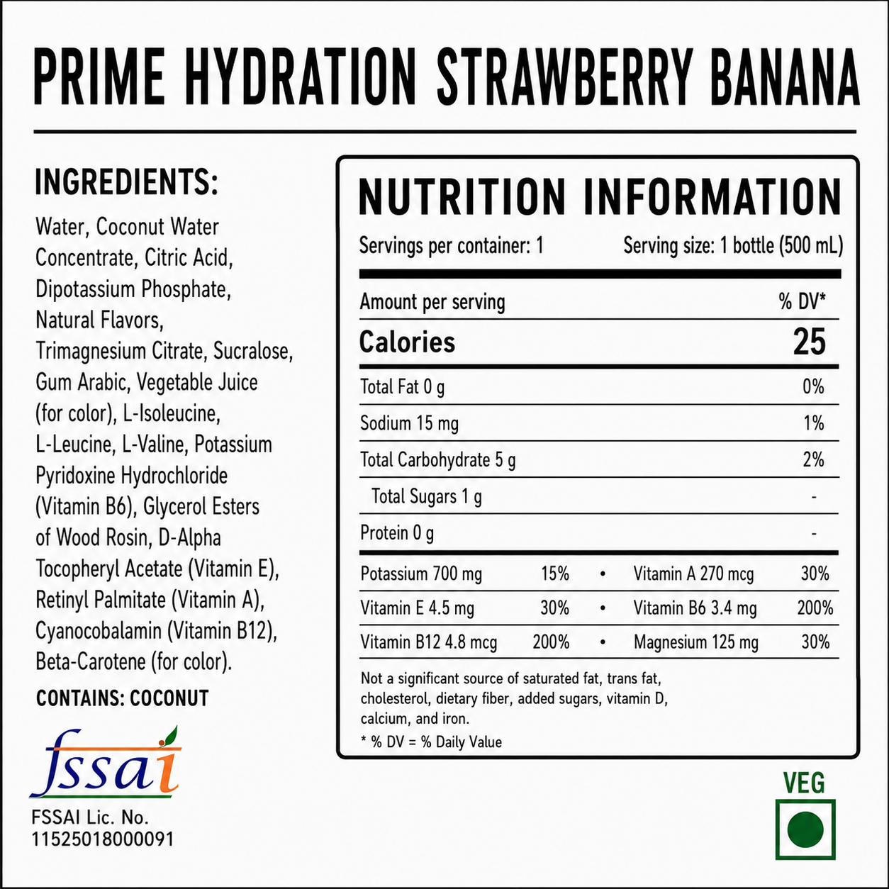 Prime Hydration Strawberry Banana 500ml Imported From USA - Nosh Products