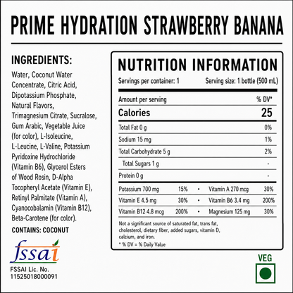 Prime Hydration Strawberry Banana 500ml Imported From USA - Nosh Products