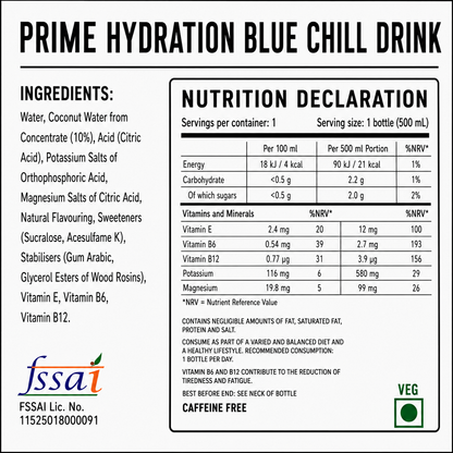 Prime Hydration Blue Chill Drink 500ml Imported From USA