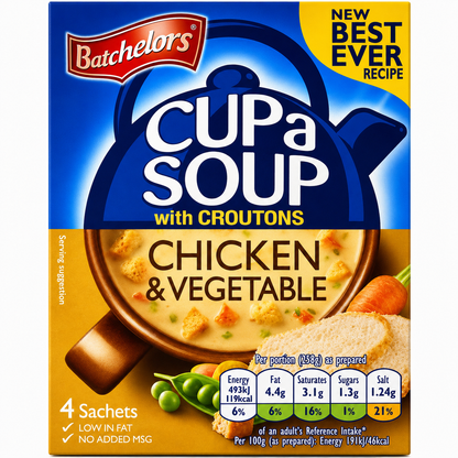 Batchelor's Cup-A-Soup Chicken And Vegetables With Croutons (4 Cups) Imported From UK - Nosh Products