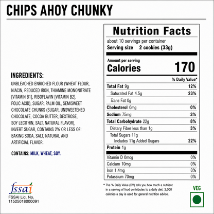 Chips Ahoy Chunky White Fudge Cookies 333gm Imported From USA - Nosh Products