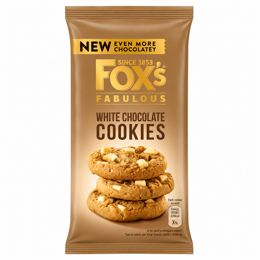 Fox White Chocolate Chip Cookies 180gm Imported From UK - Nosh Products