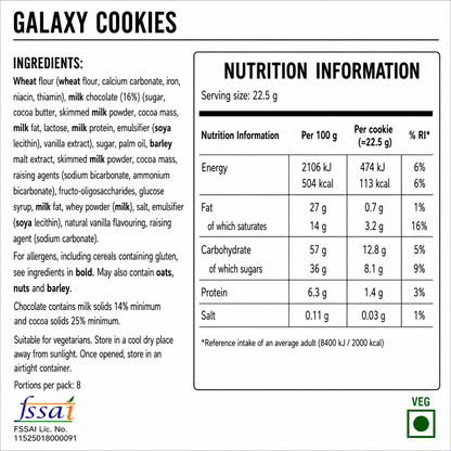 Galaxy Chocolate Chunk Cookies 180gm Imported From UK - Nosh Products