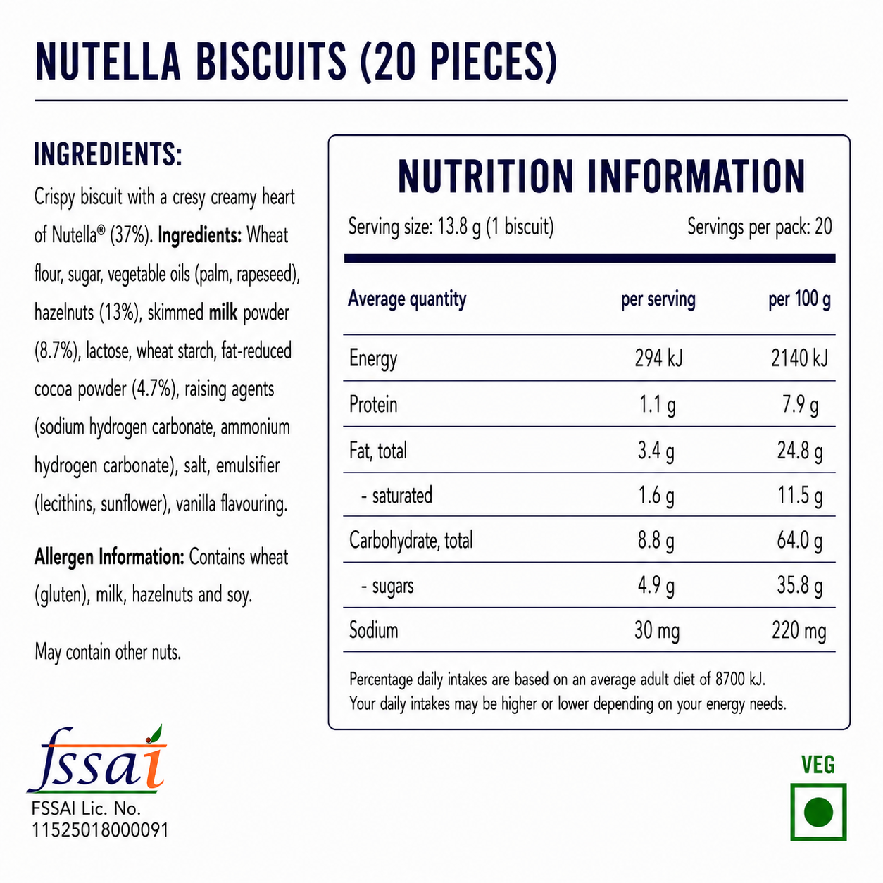 Nutella Biscuits 276gm  Imported From USA/Europe - Nosh Products