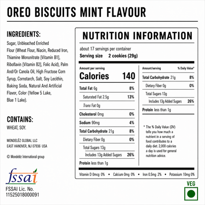Oreo Biscuits Mint Flavour 482gm Imported From USA - Nosh Products