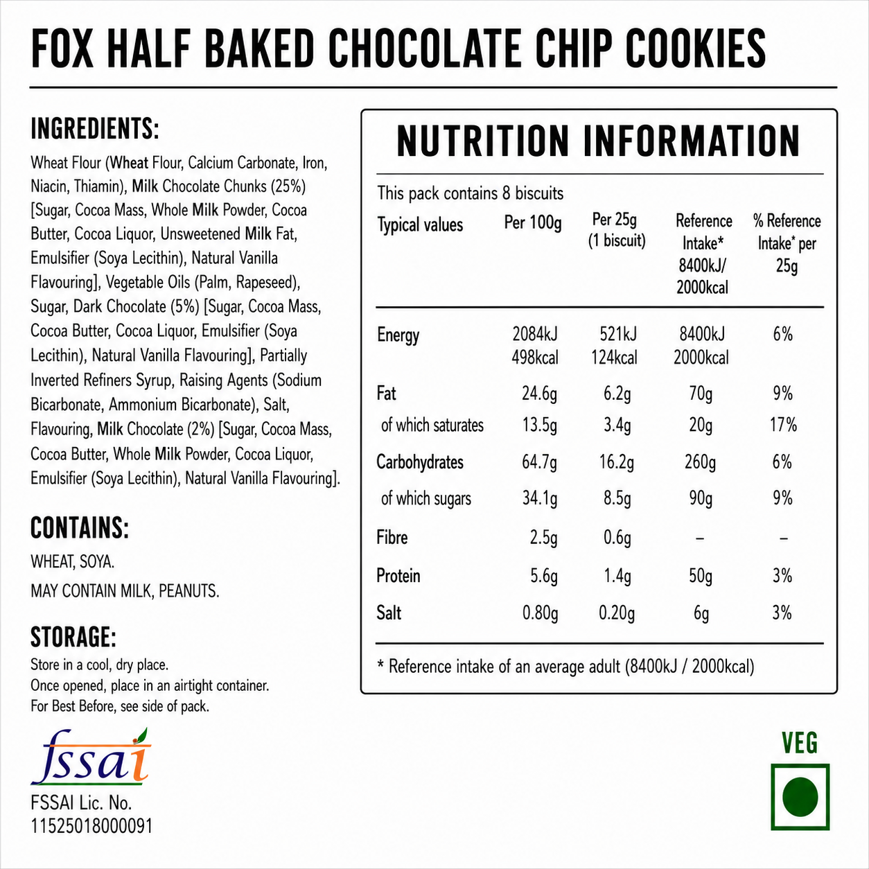 Fox Half Baked Chocolate Chip Cookies 180gm Imported From UK - Nosh Products