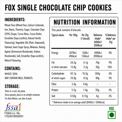 Fox Single Chocolate Chip Cookies 180gm Imported From UK - Nosh Products