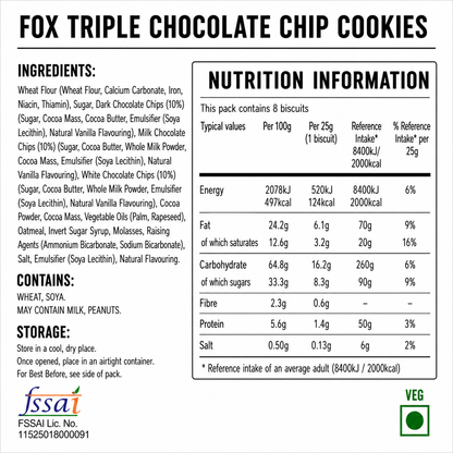 Fox Triple Chocolate Chip Cookies 180gm Imported From UK - Nosh Products