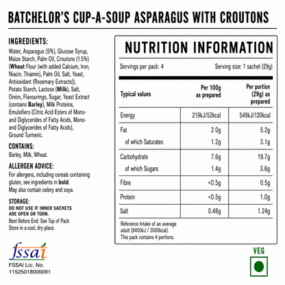 Batchelor's Cup-A-Soup Asparagus With Croutons (4 Cups)Imported From UK - Nosh Products