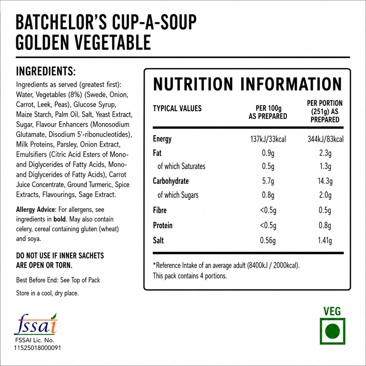 Batchelor's Cup-A-Soup Golden Vegetable (4 Cups) Imported From UK - Nosh Products