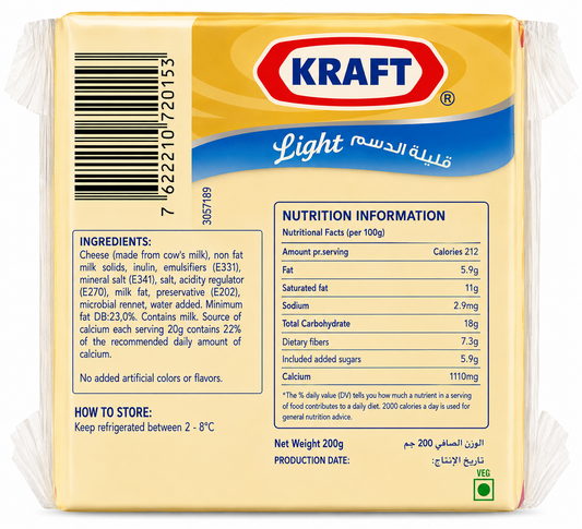Kraft Cheese Slices Lite (10 Slices) Imported From UK