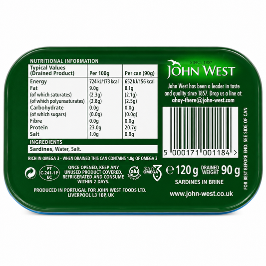 John West Sardine In Brine 120gm Imported From UK - Nosh Products