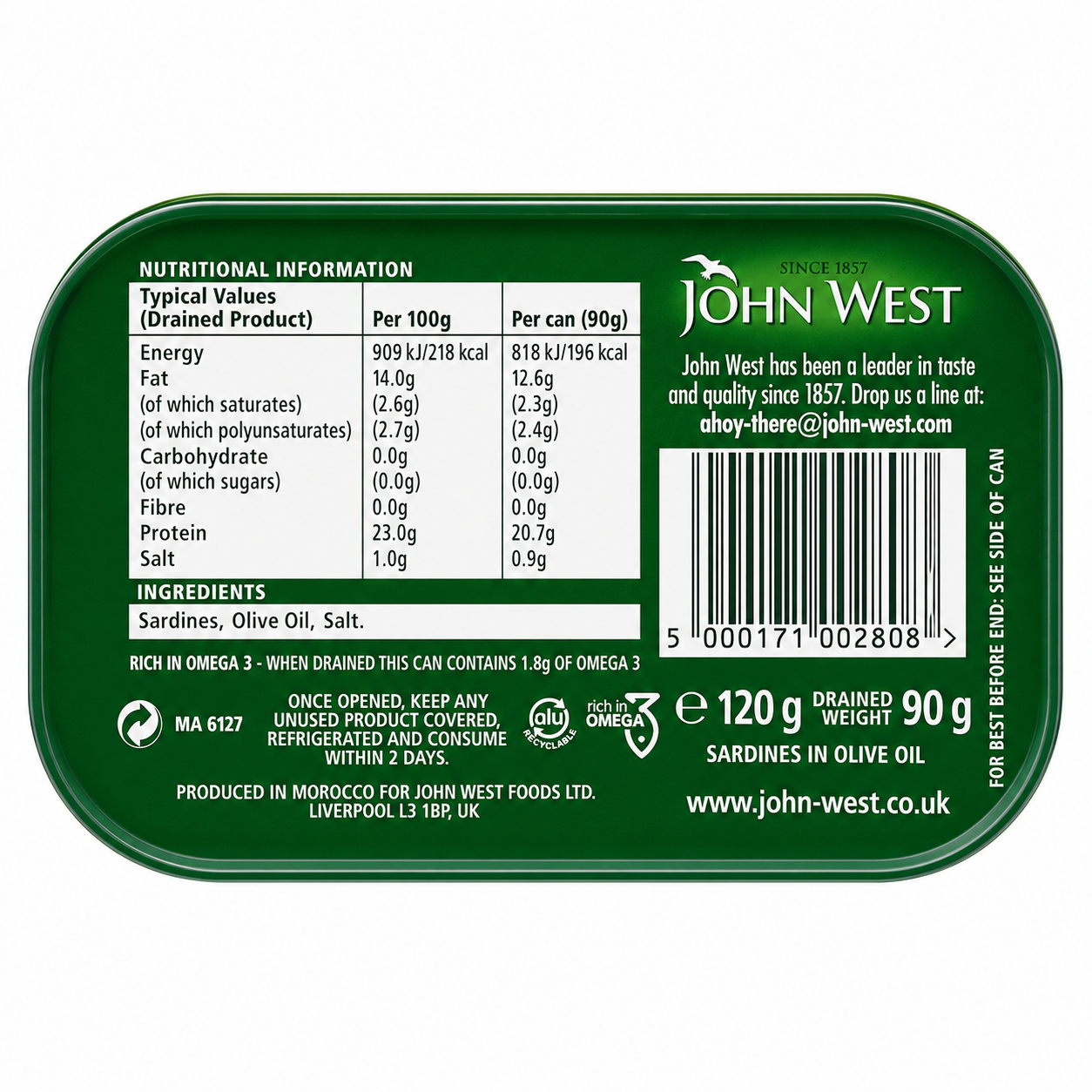 John West Sardine In Olive Oil 120gm Imported From UK - Nosh Products