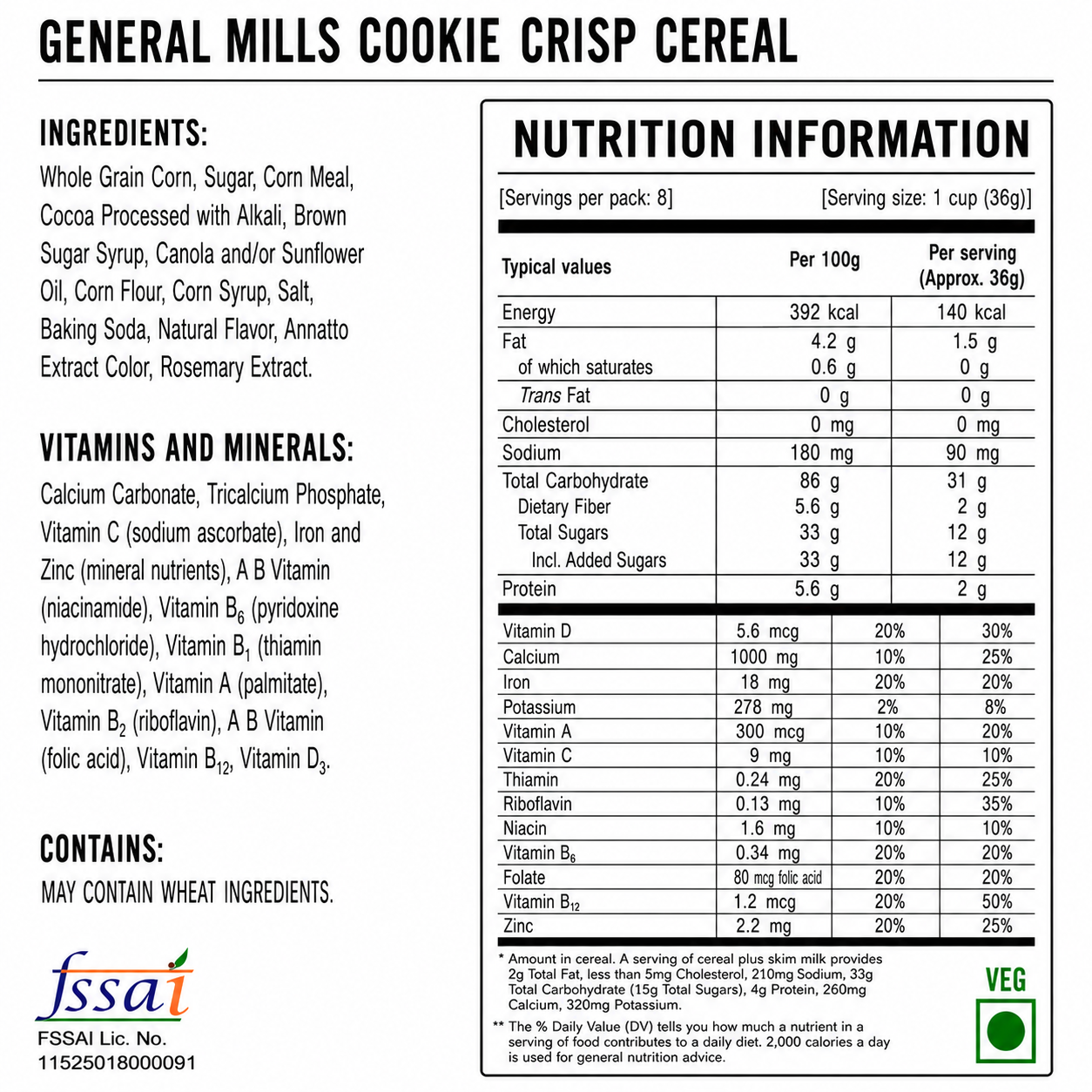 General Mills Cookie Crisp Cereal 311gm Imported From USA - Nosh Products