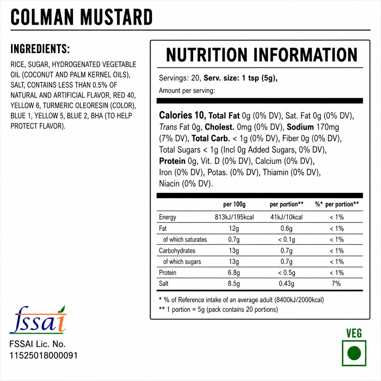 Colman Mustard 100gm Imported From UK - Nosh Products