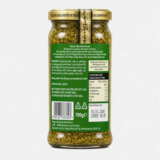 Fillipo Berrio Classic Pesto Sauce And Dip 190gm Imported From Italy - Nosh Products