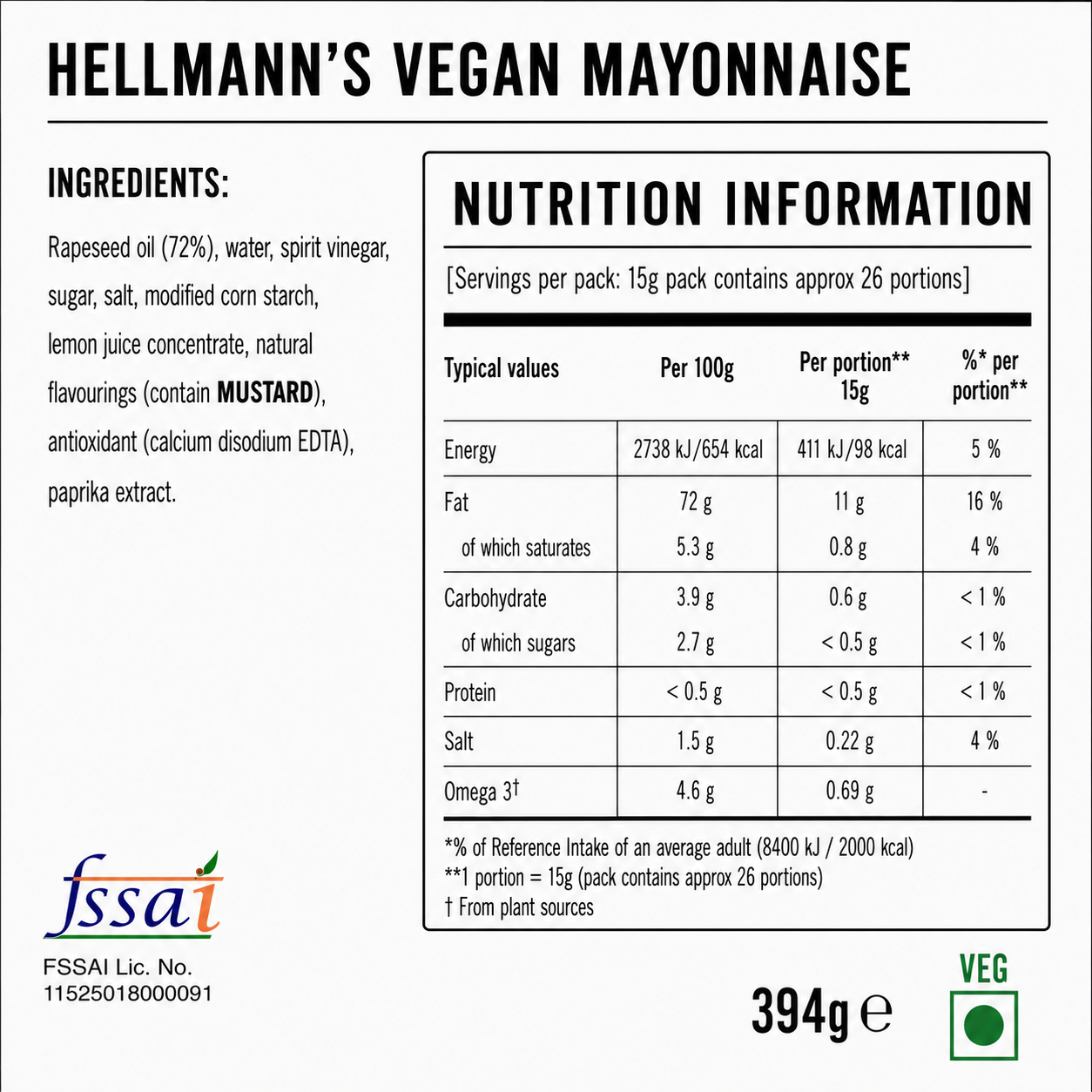 Hellmann's Vegan Mayonnaise 394G Imported From UK - Nosh Products