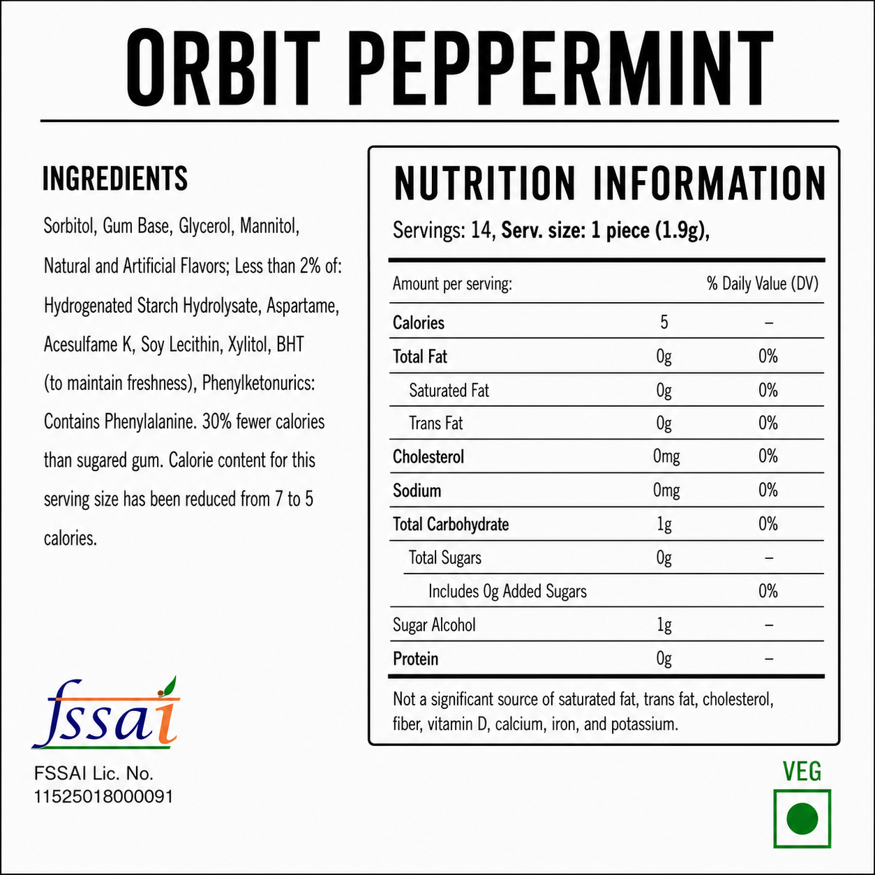 Orbit Peppermint Chewing Gum Imported From USA/UK - Nosh Products