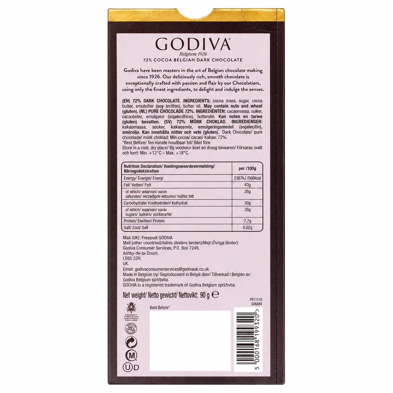 Godiva 72% Dark Chocolate 90gm Imported From Switzerland