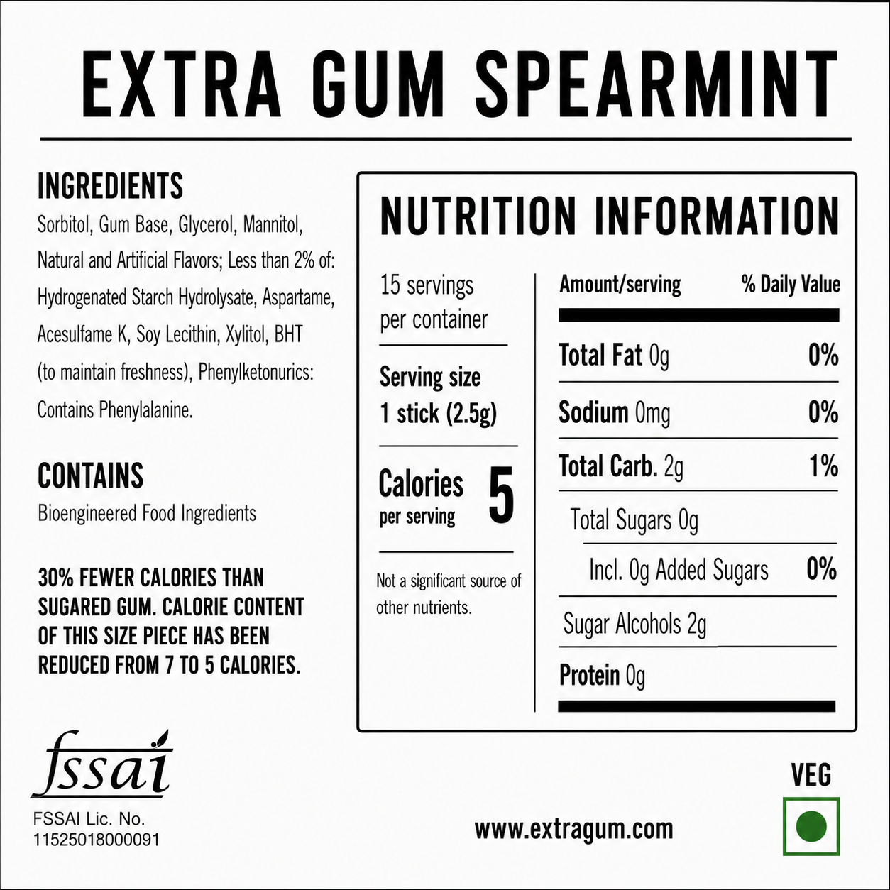 Extra Gum Spearmint Chewing Gum Imported From USA - Nosh Products